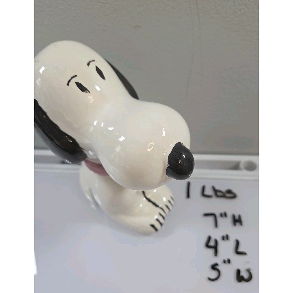 Vintage Snoopy Styled Piggy Bank Hand Painted Pink Collar *Needs Stopper*